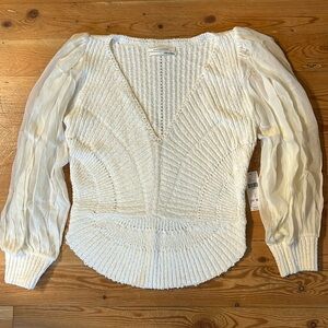 New! Anthropologie Ivory V-Neck Sweater Rayon sleeves